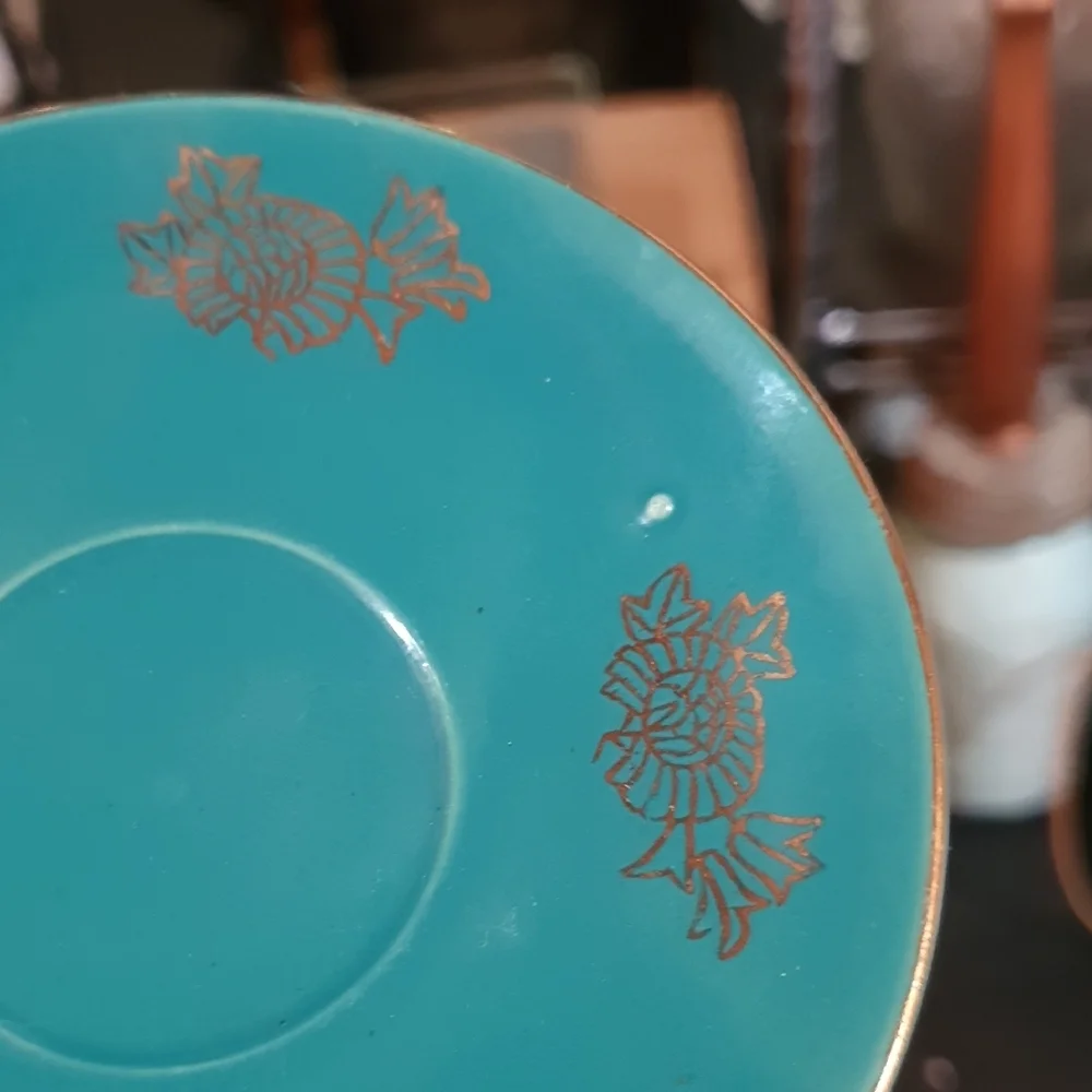 Asian Inspired Design Teal Ceramic Cup and Saucer Set - Picture 9 of 11